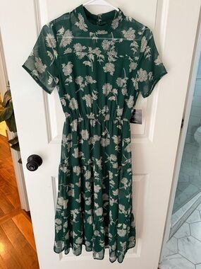 Lulu's Emerald Green Floral Midi Dress